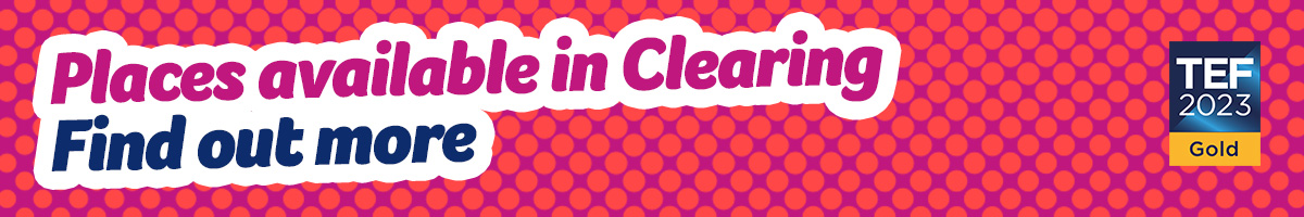 Pink graphic. Text reads: Places available in Clearing - find out more