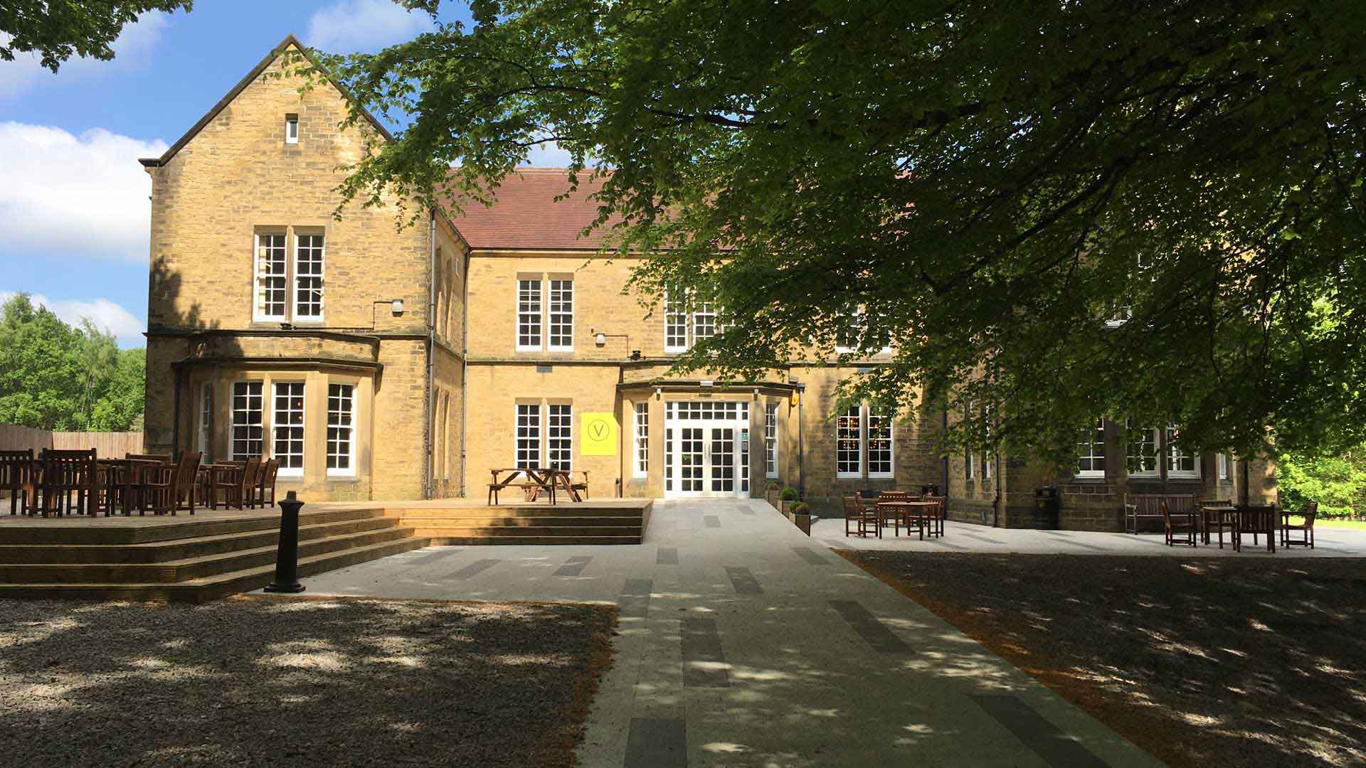 A photograph of the entrance to the Storthes Hall Park building
