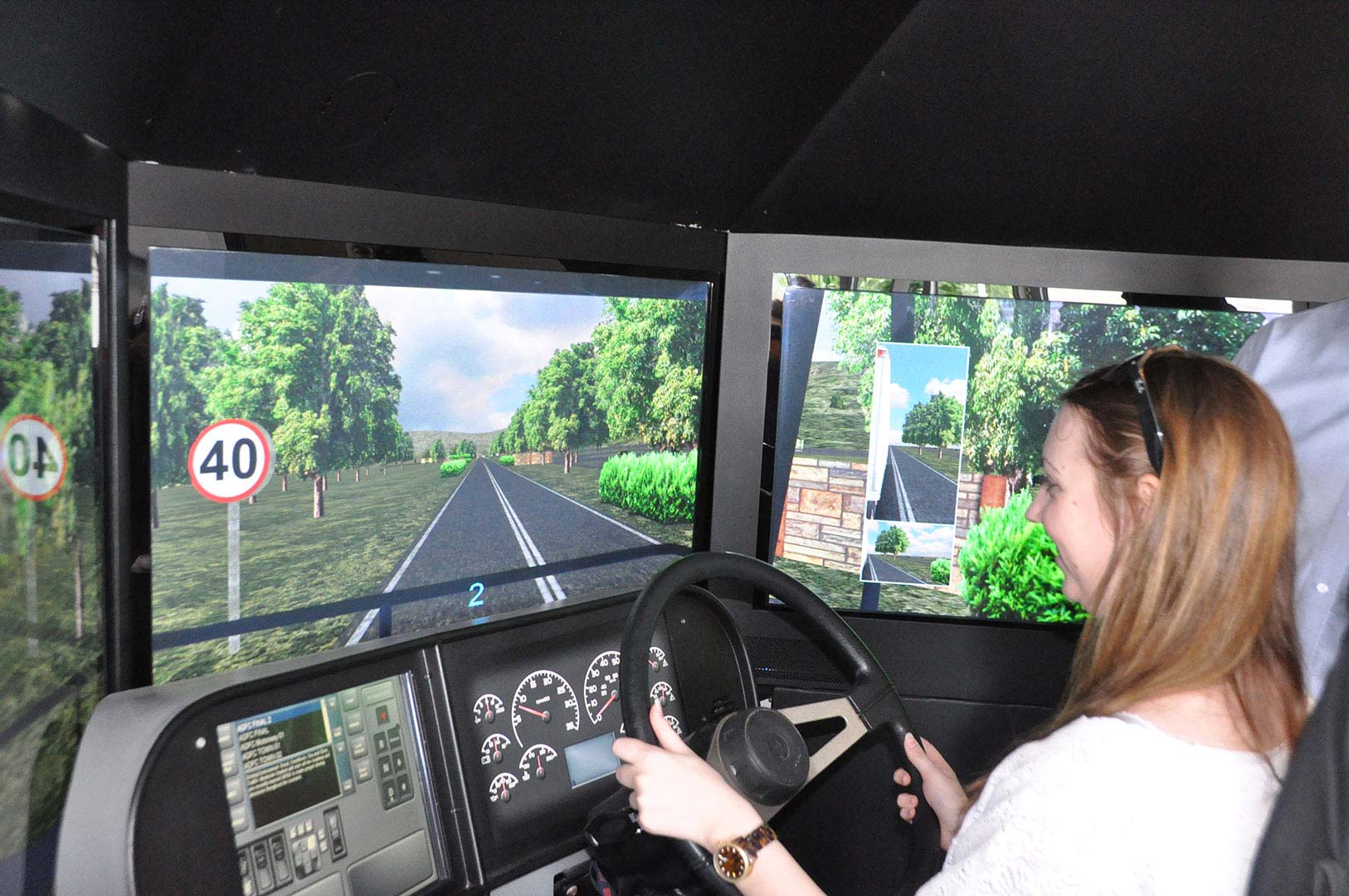 Transport and Logistics student using a driving simulator