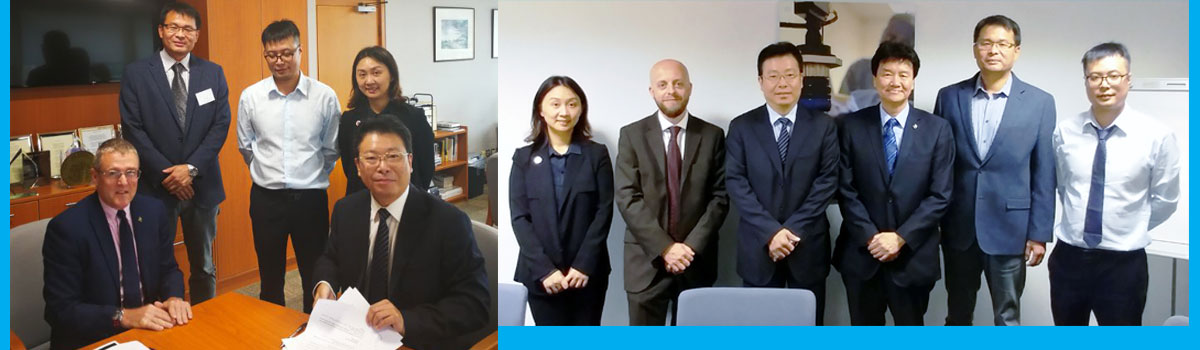 Huddersfield’s Professor David Taylor and Professor Jiliu Zhou at the MoU signing.  (left to right) Professor Jia He (CUIT Dean of Computer Science), Professor Rupert Ward (Huddersfield’s SCE Associate Dean), Professor Jiliu Zhou (CUIT President), Tony Wang (Huddersfield’s Director of International Partnership) and Professor Zhijie Xu (Huddersfield’s SCE) and Professor Yuanping Xu (CUIT)