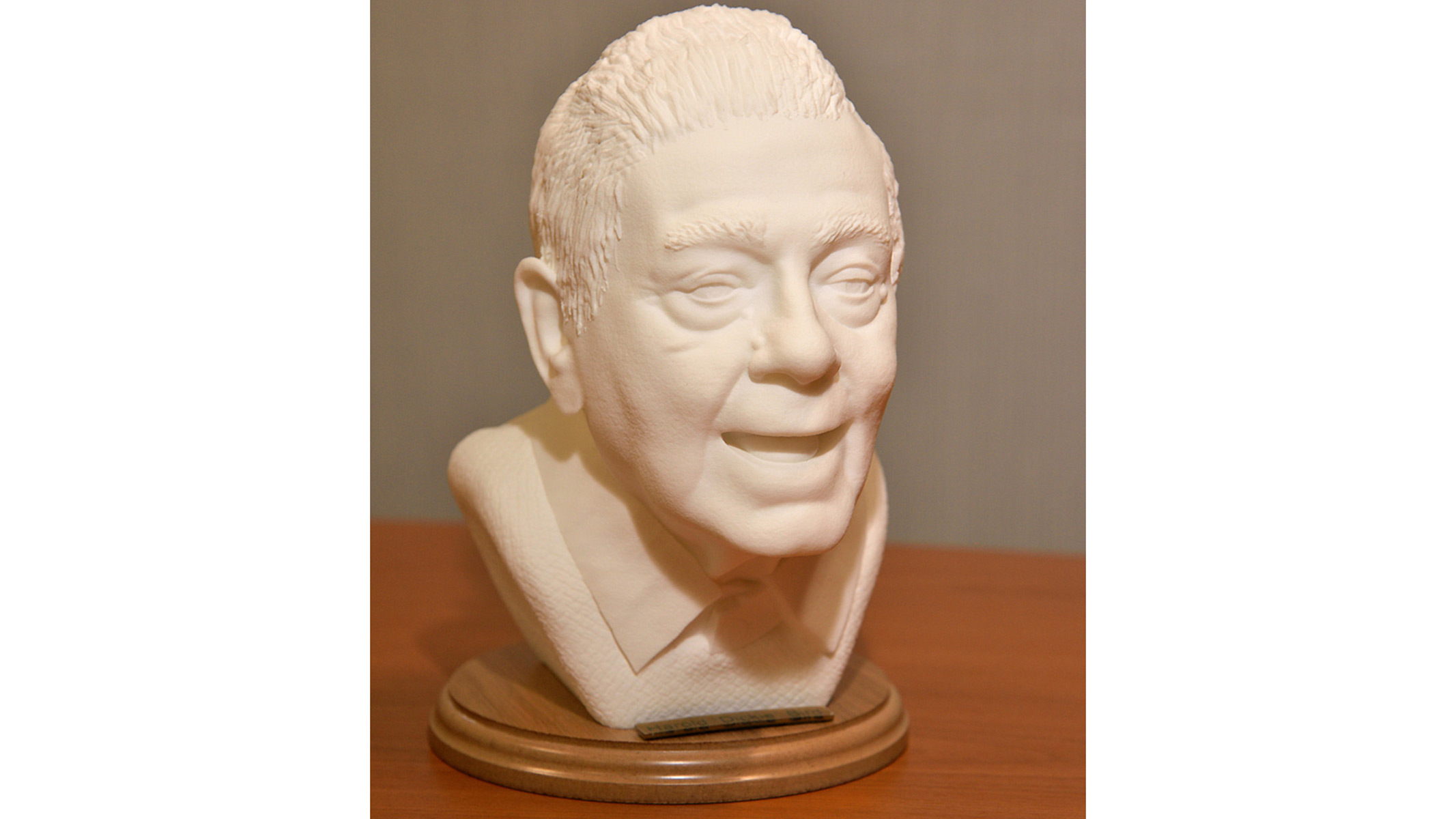 Close-up of the 3D printed Dickie Bird bust