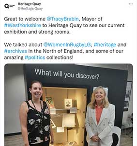 Tracy Brabin and archivist Rebecca Bowd in Heritage Quay