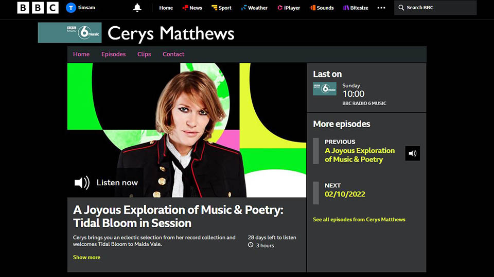 The Cerys Matthews 6 Music show website