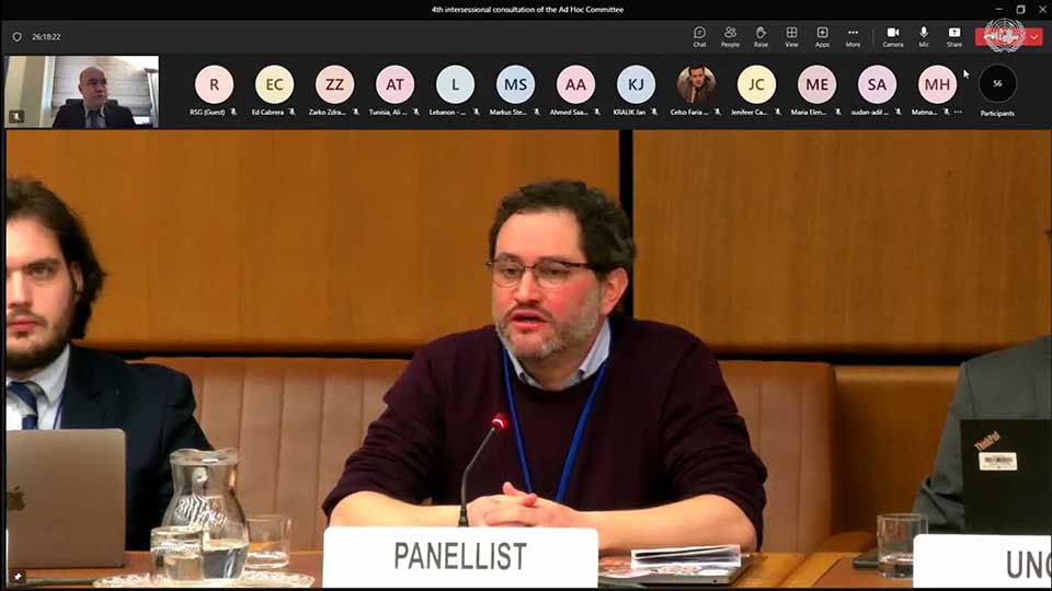 Camilo Gomez speaks at the UN in Vienna