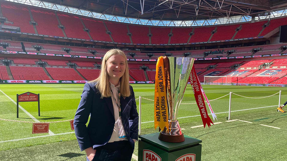 Holly Hunt with the Papa Johns Trophy at Wembley