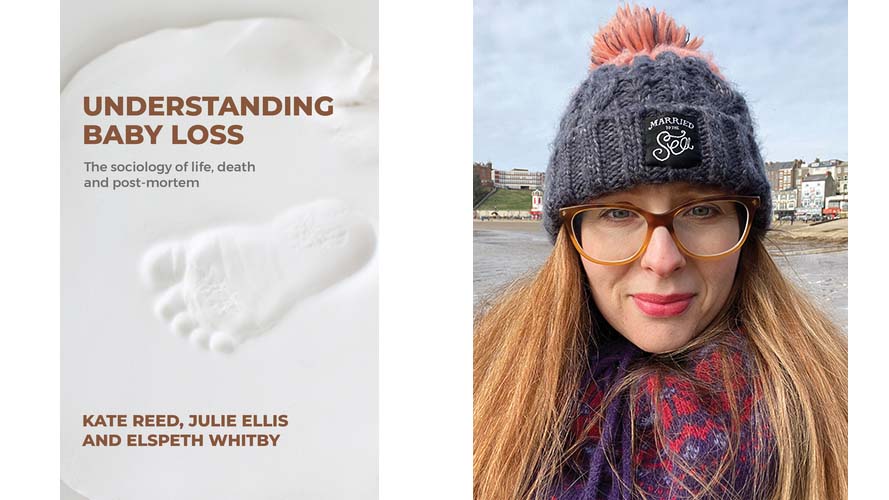 Julie Ellis and the cover of the book on baby loss