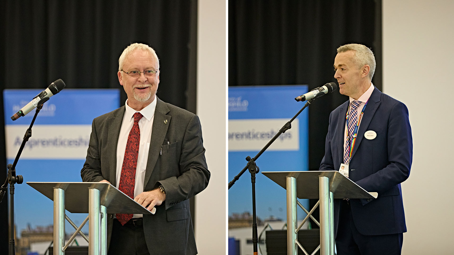 Professor Andrew Ball and Director of Apprenticeships Brian Culleton speaking at an event