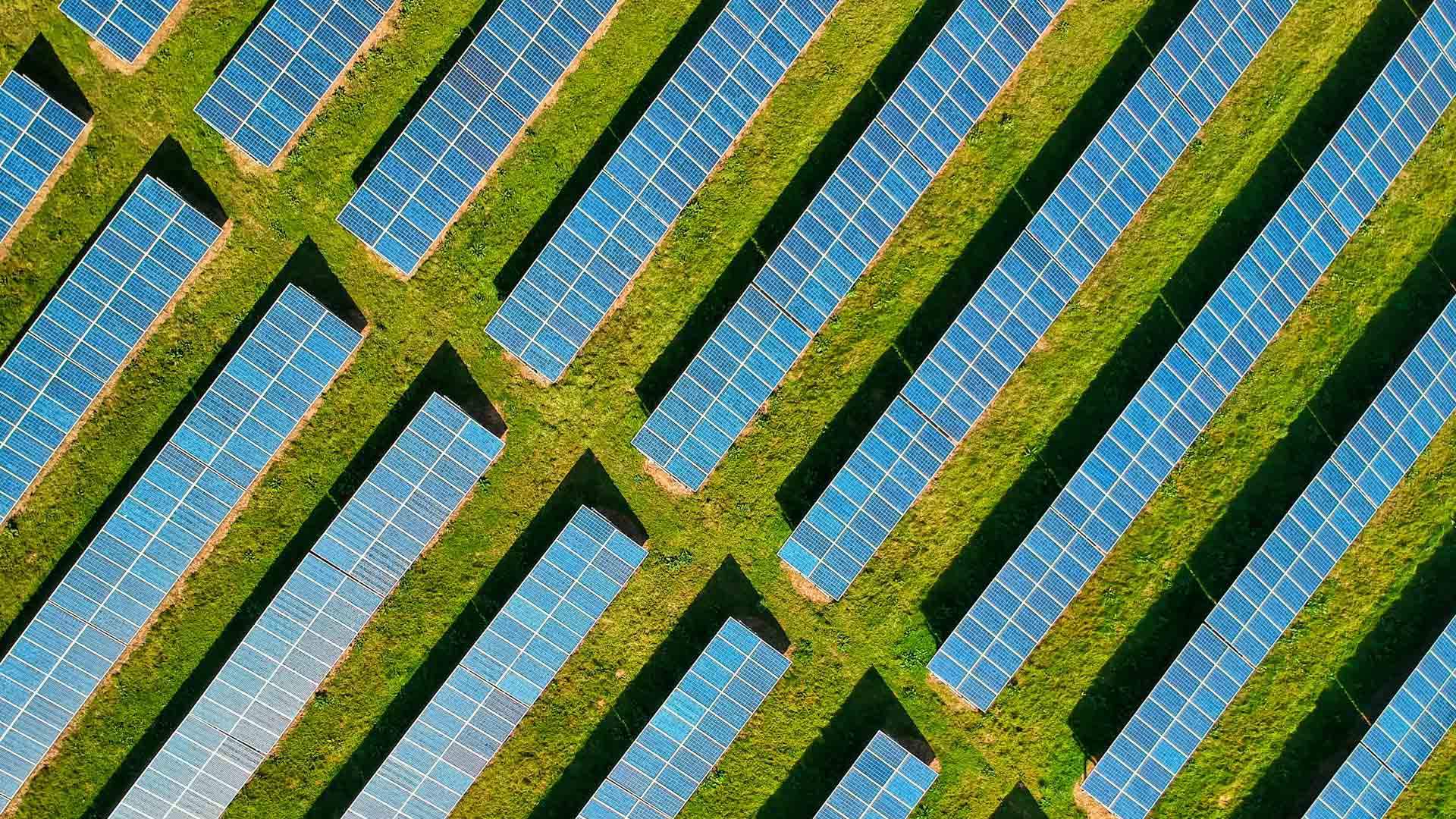 an aerial shot of a solar farm