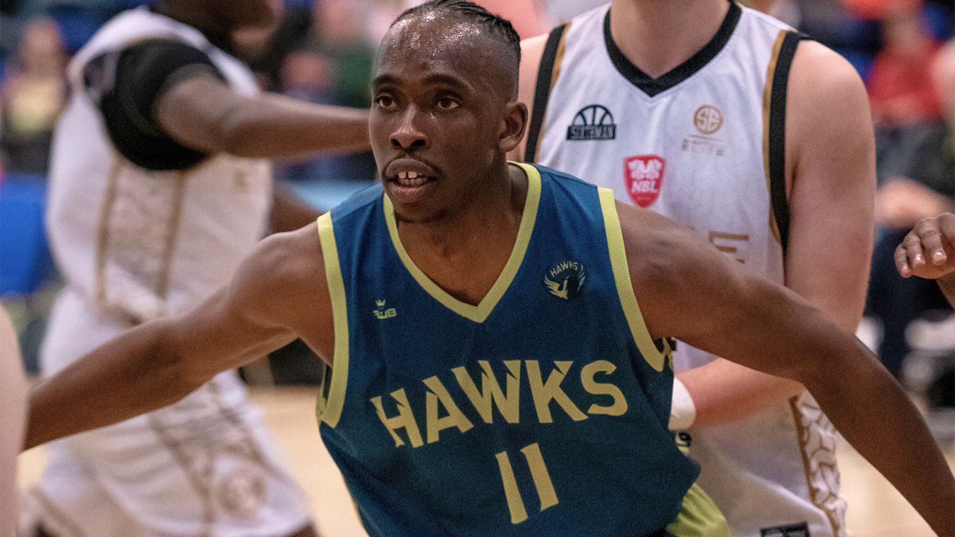 A basketball player in the Huddersfield sports hall