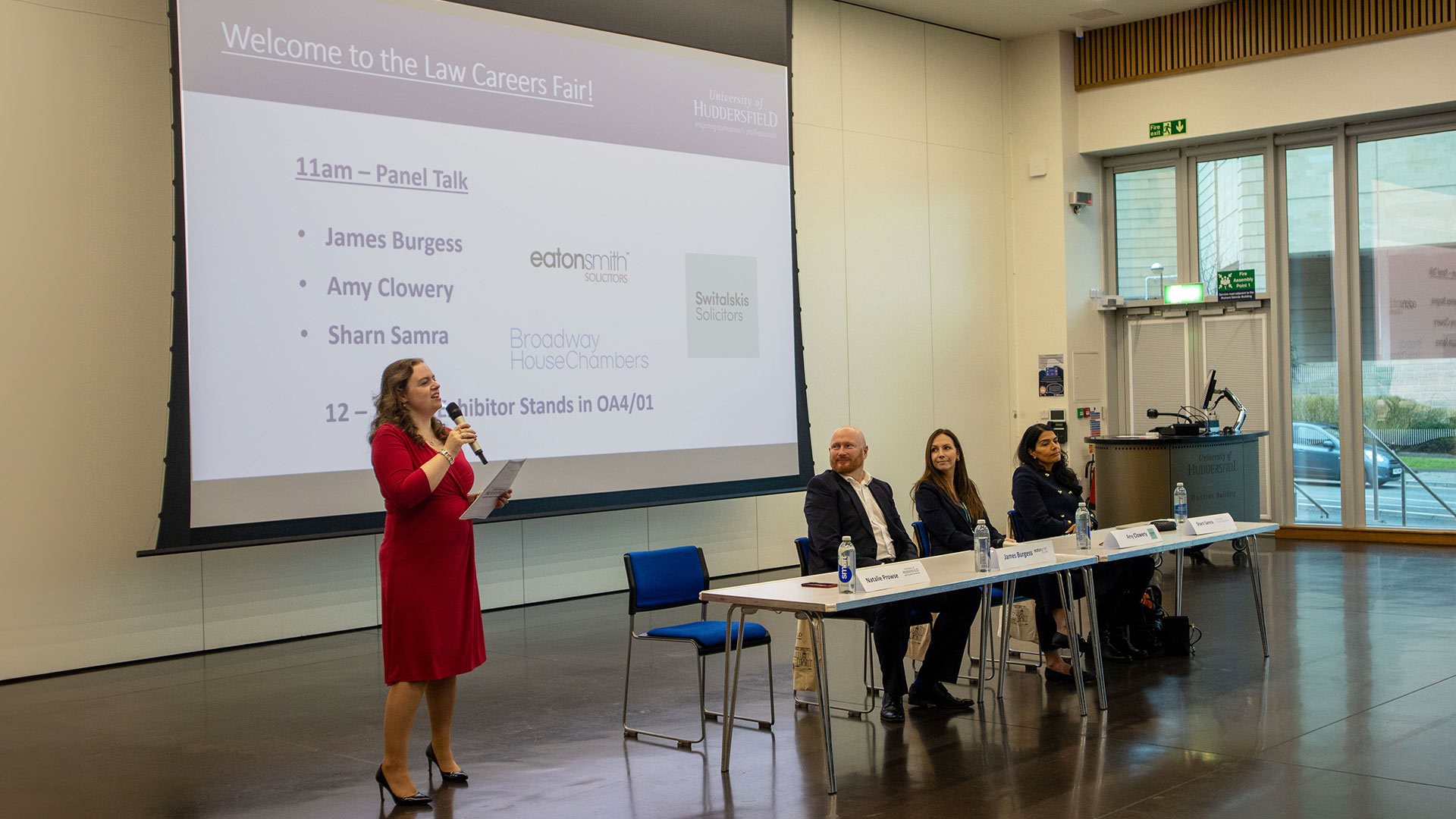 A panel talk at a Law careers fair