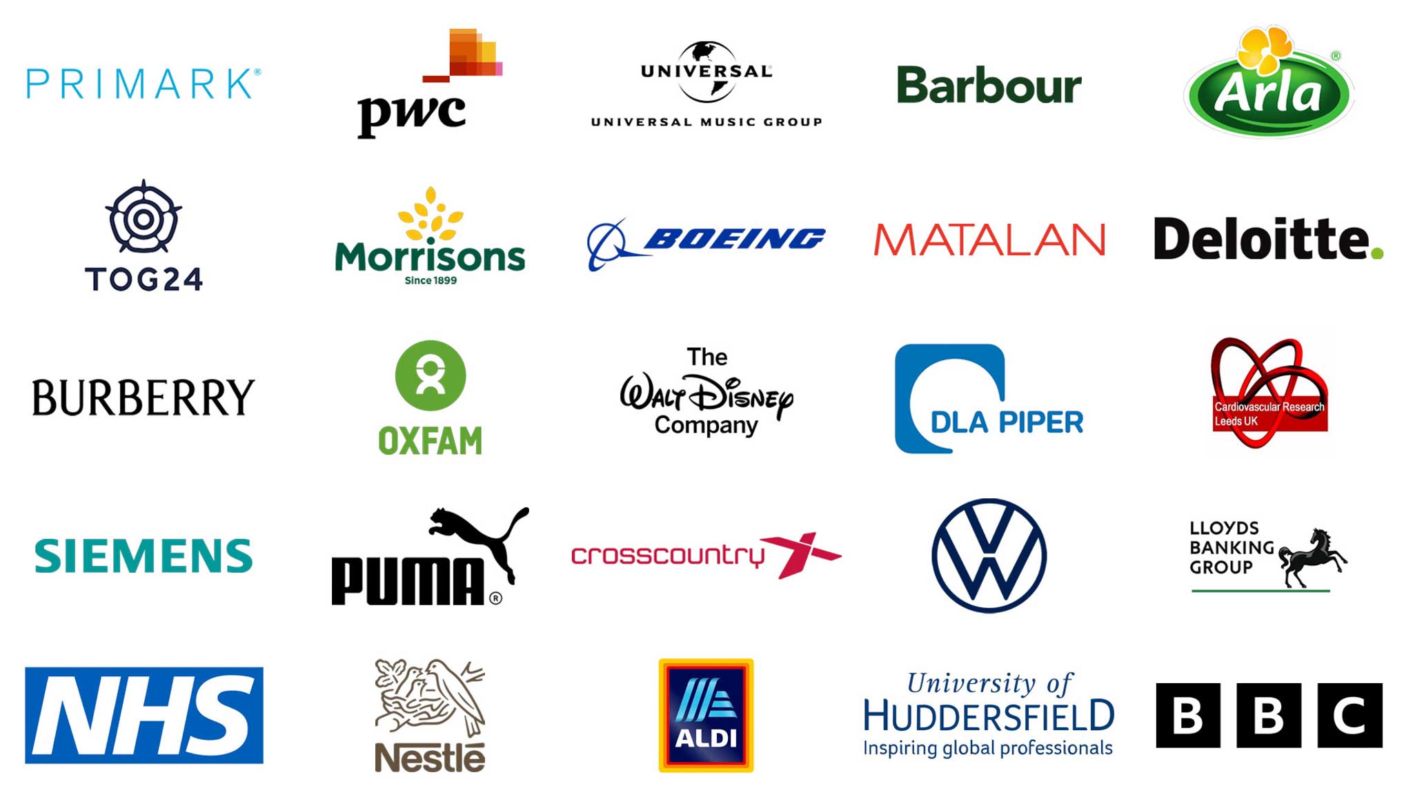 Undergrad placement examples which include: Primark, PWC, Universal music group, Barbour, Arla, TOG 24, Morrisons, Boeing, Matalan, Burberry, Oxfam, Puma, NHS, Aldi and BBC