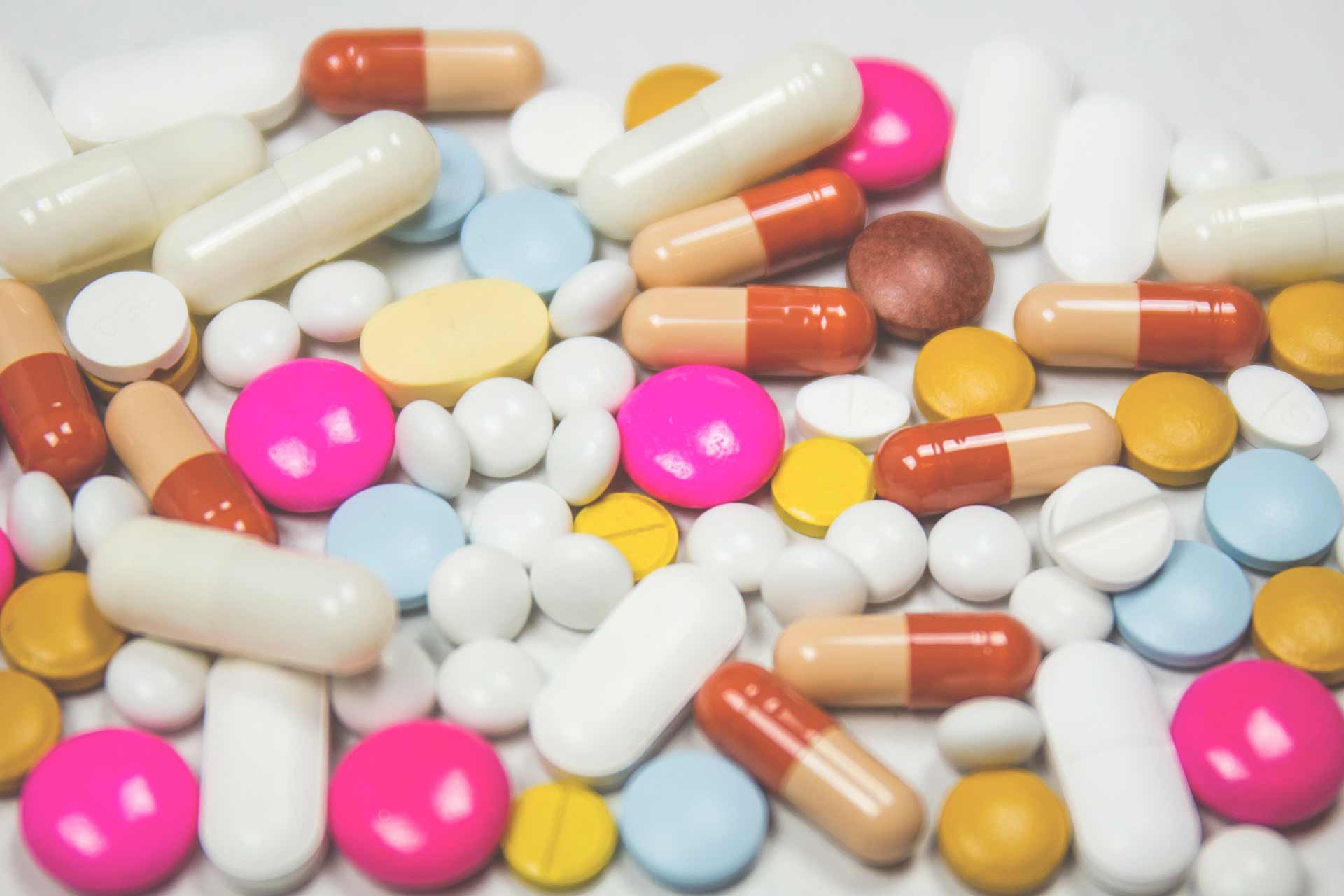 A collection of pills, tablets and capsules. 