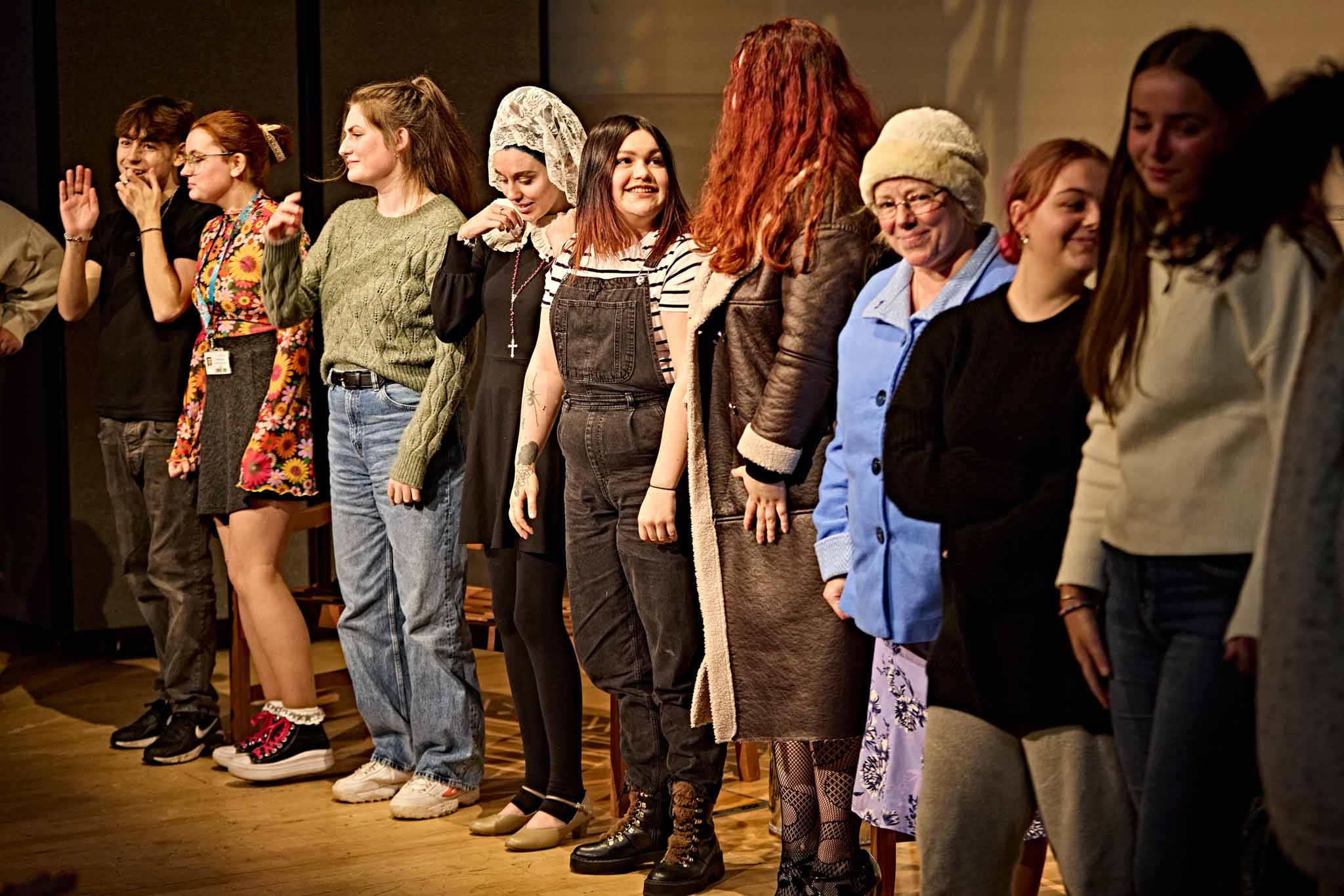 Acting students waiting in a line