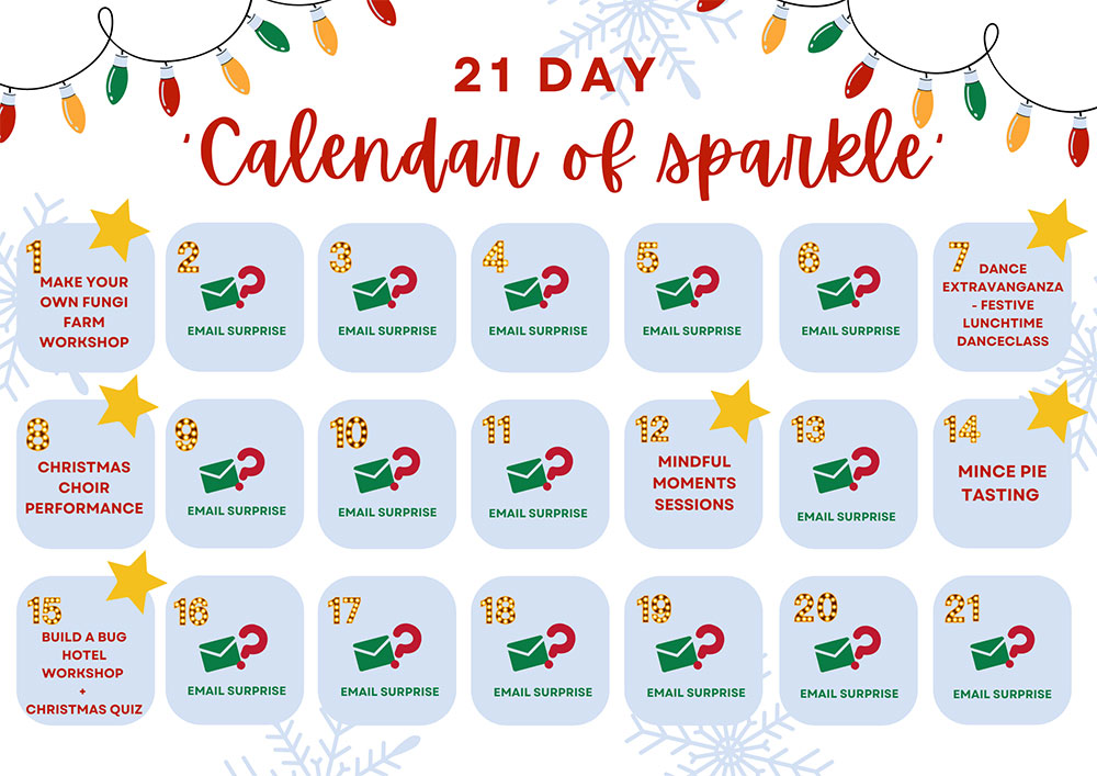 A 21 Day Calendar of Sparkle calendar graphic.