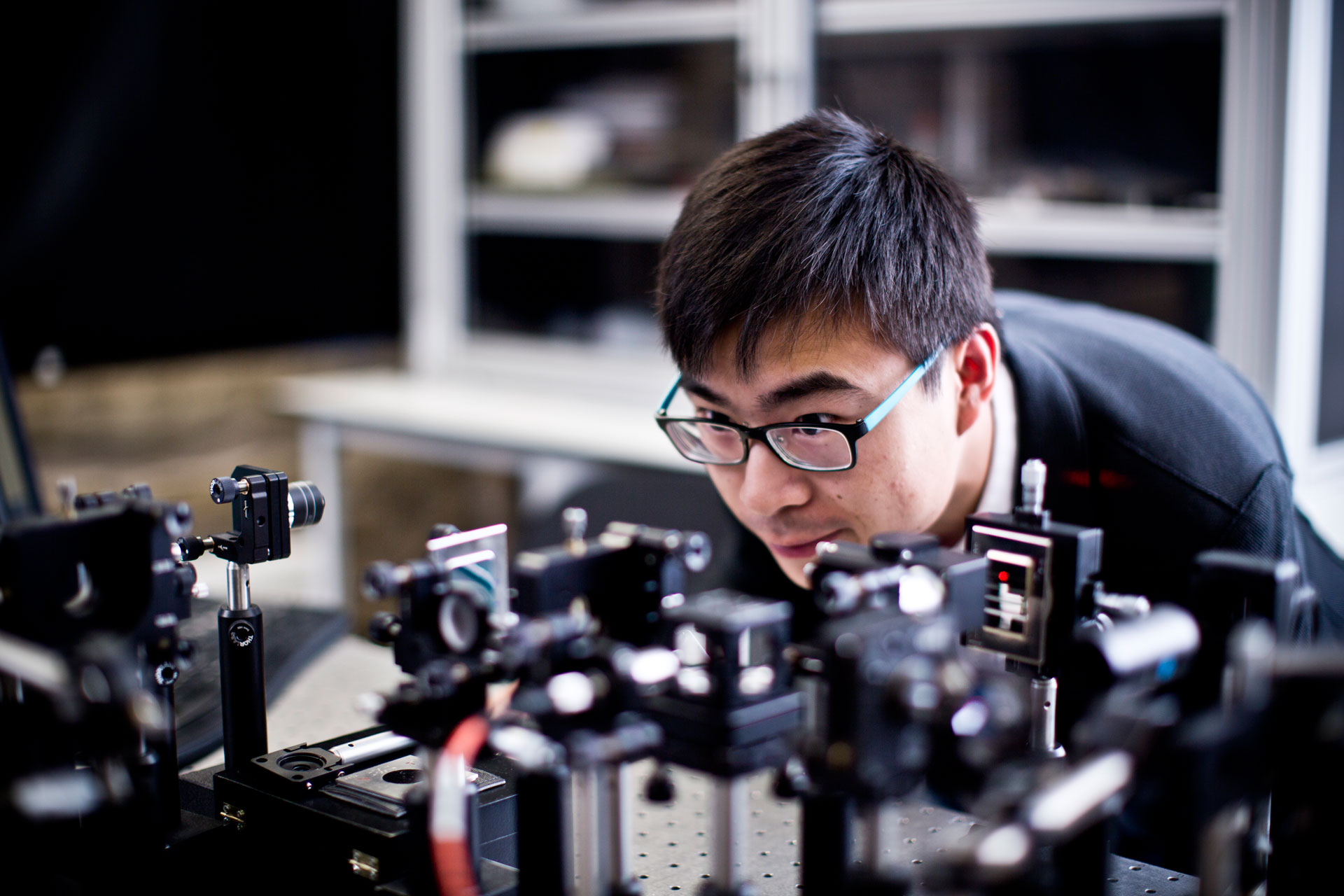 Student examining machine