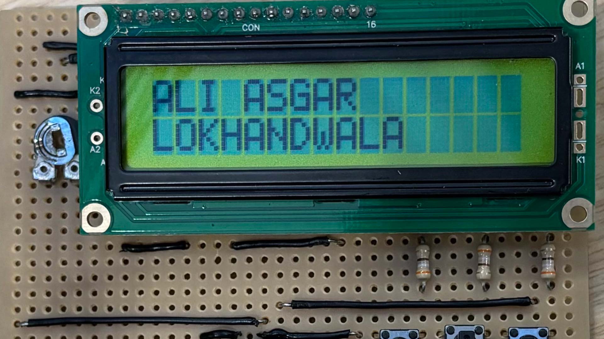 A circuit board, which Ali built as part of a group project.