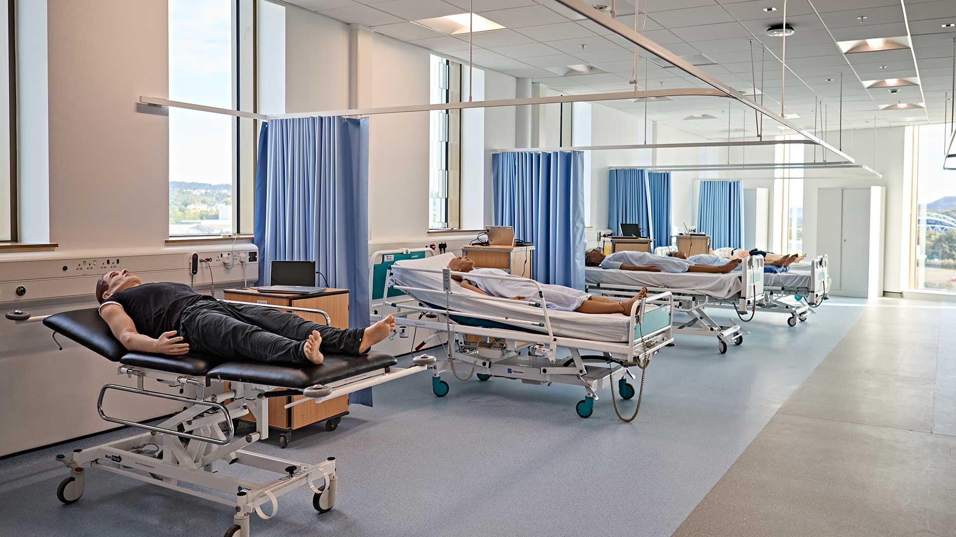 A hospital ward facility in the Daphne Steele Building.