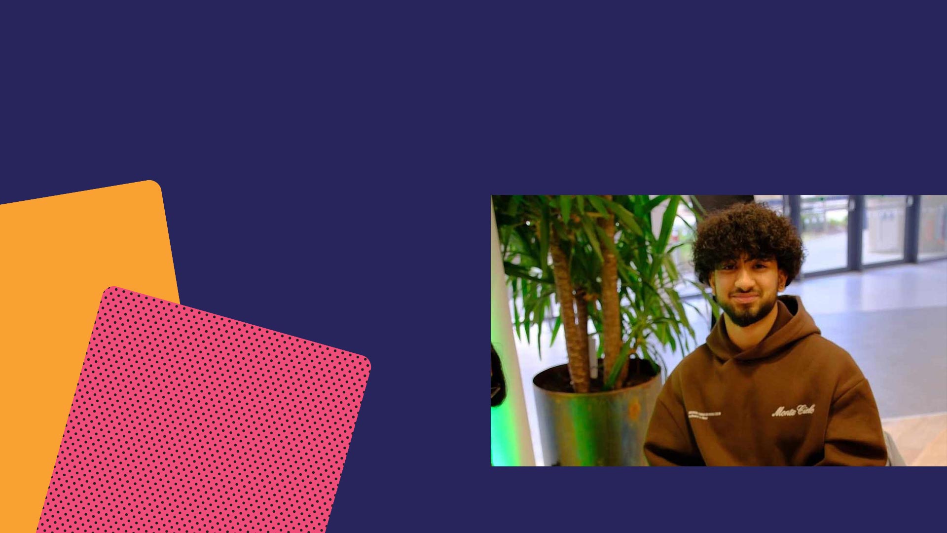 A colourful web page header, with a photo of student Syed.