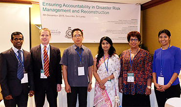 Huddersfield's Global Disaster Resilience Centre Professors Richard Haigh (second left) and Dilanthi Amaratunga (second right) at the University of Colombo conference 'Ensuring Accountability in Disaster Risk Management and Reconstruction'